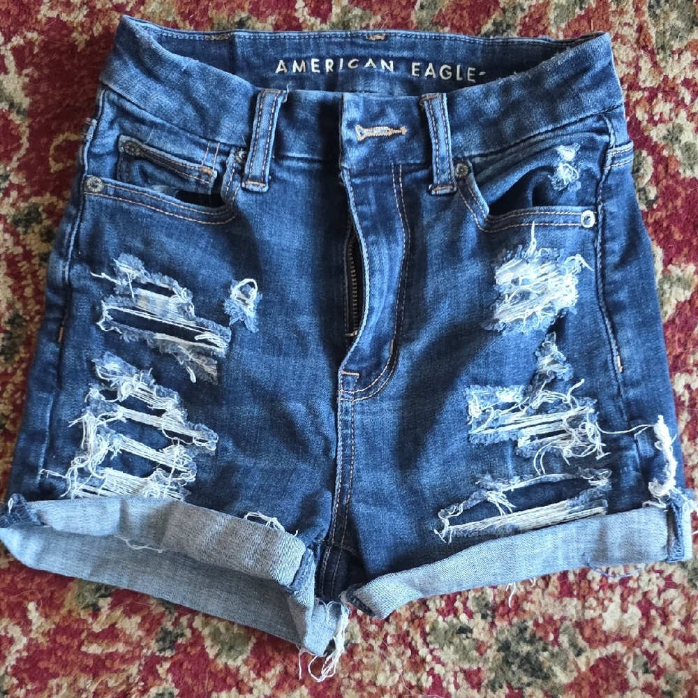 American Eagle Outfitters Ripped Dark Blue Jean Shorts